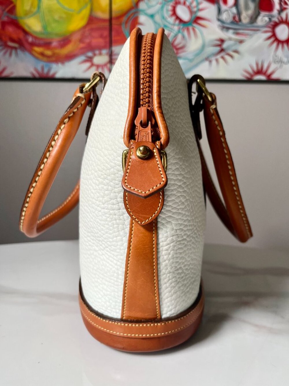 Dooney & Bourke Vintage AWL Norfolk Satchel White British Tan + COA - Picture 3 of 16